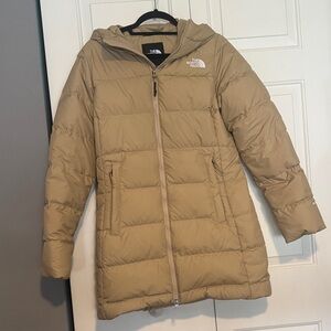 The North Face Women's Tan Longline Puffer Jacket with Hood